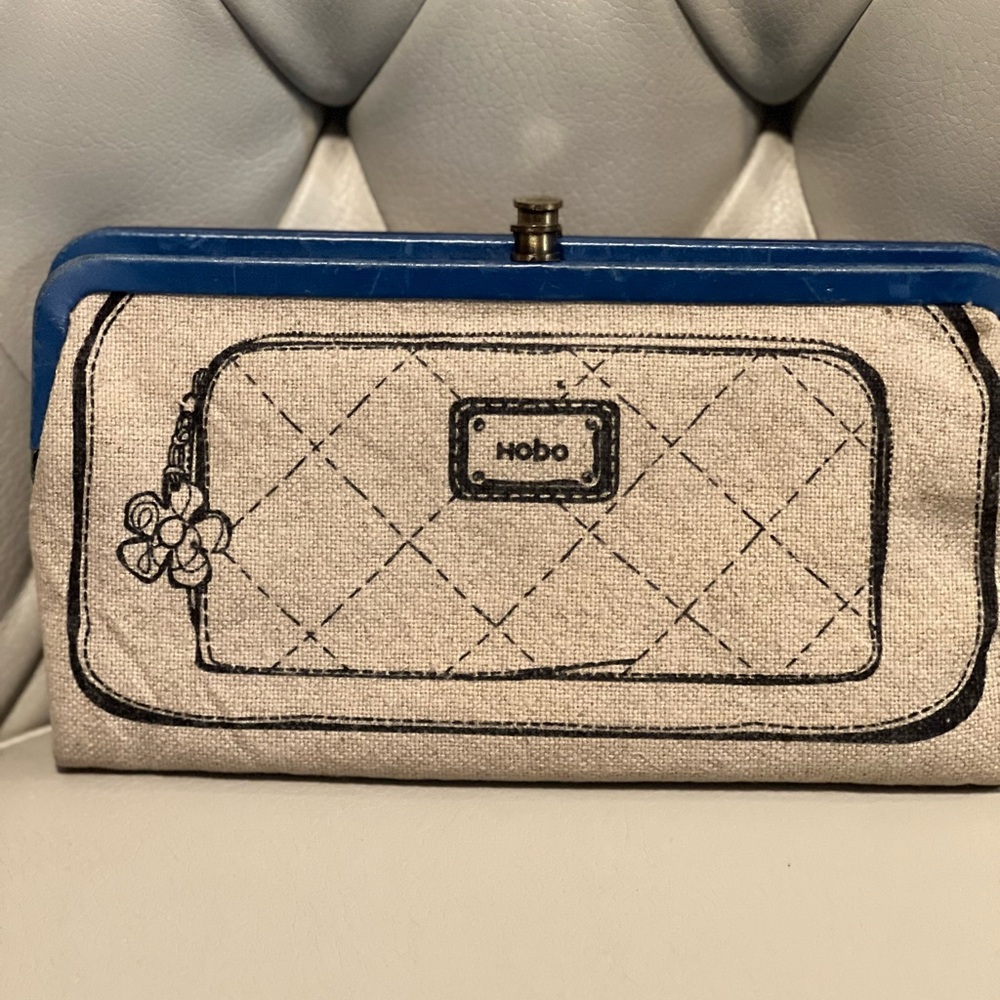 Hobo Lauren Beige and Blue Canvas Clutch